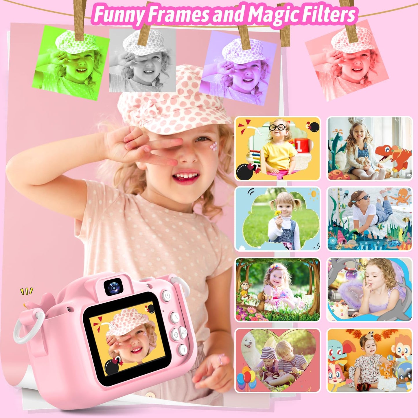 Selfie Kids Camera, Christmas Birthday Gifts for Boys Girls Age 3-12, HD Kids Digital Video Cameras for Toddler with Cartoon Soft Silicone Cover, Portable Toy for 3 4 5 6 7 8 Years Old