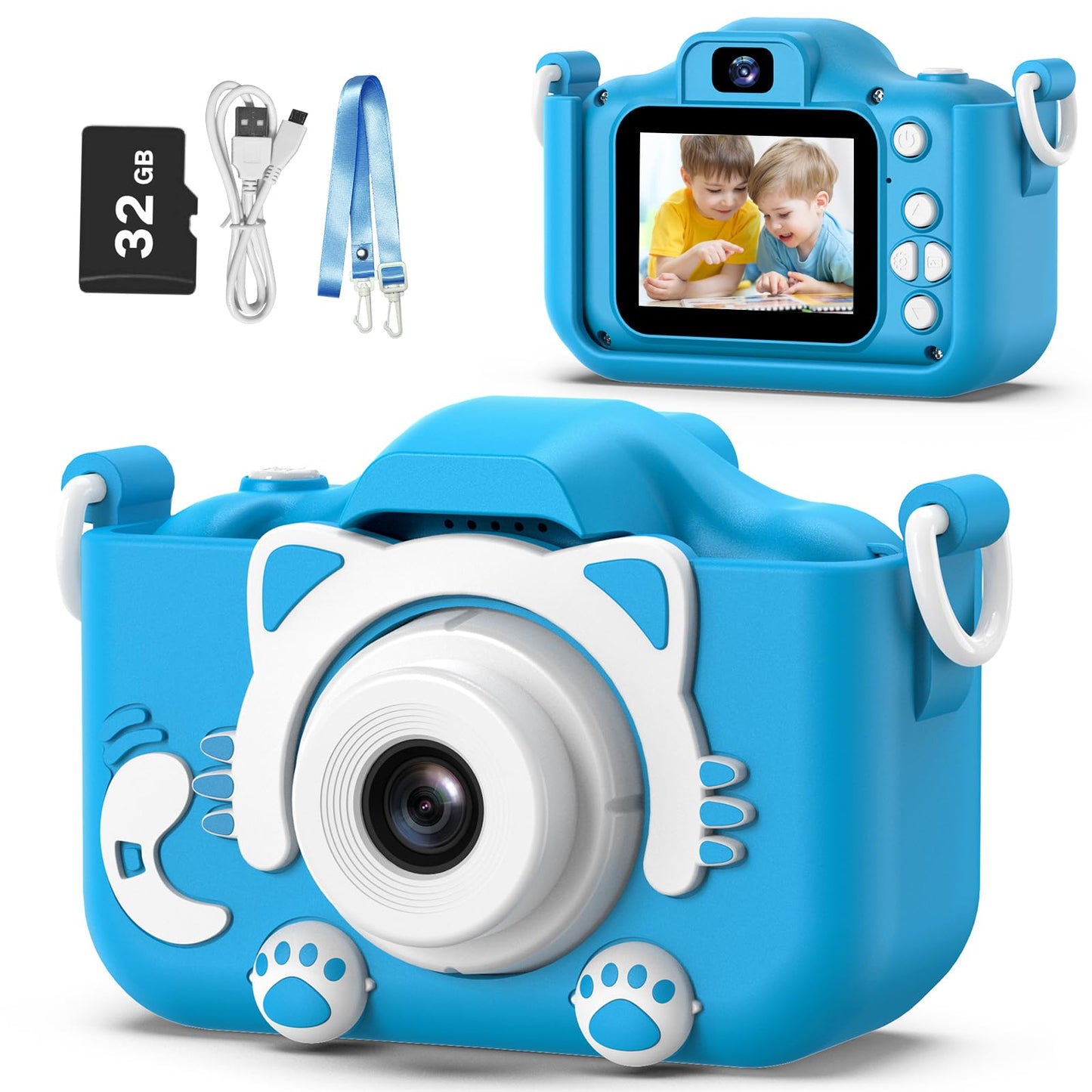 Goopow Kids Camera Toys for 3-8 Year Old Girls Boys,Children Digital Video Camcorder Camera with Cartoon Soft Silicone Cover, Best Chritmas Birthday Festival Gift for Kids - 32G SD Card Included