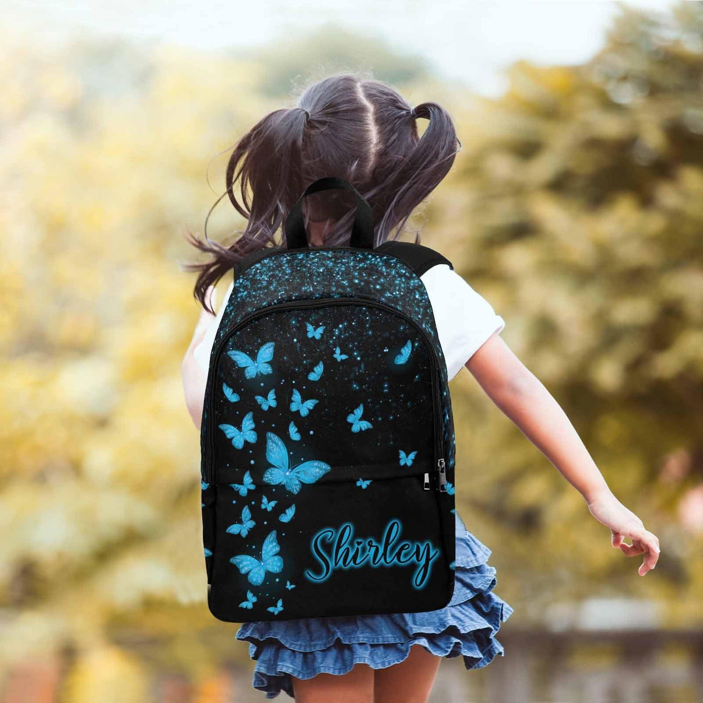 M YESCUSTOM Custom School Butterfly Backpack for Girls, Personalized Name Girls Bookbag Elementary Middle School Bags Travel Laptop Back Pack Casual Daypacks