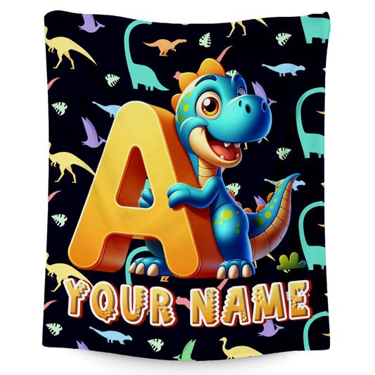 Dinosaur Blanket for Boys Girls - Custom Blanket with Name Gifts Ideal - Personalized Initial Blanket for Dinosaur Lovers - 40"x50" Toddler Throw Blanket for Couch, Sofa - Monogram Gifts