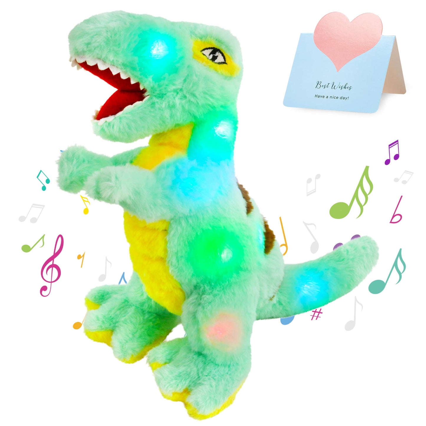 Glow Guards 16'' Light up Triceratops Dinosaur Stuffed Animal,LED Soft Dinosaur Plush Toy with Magic Night Lights&Lullaby,Birthday Children's Day for Toddler Kids