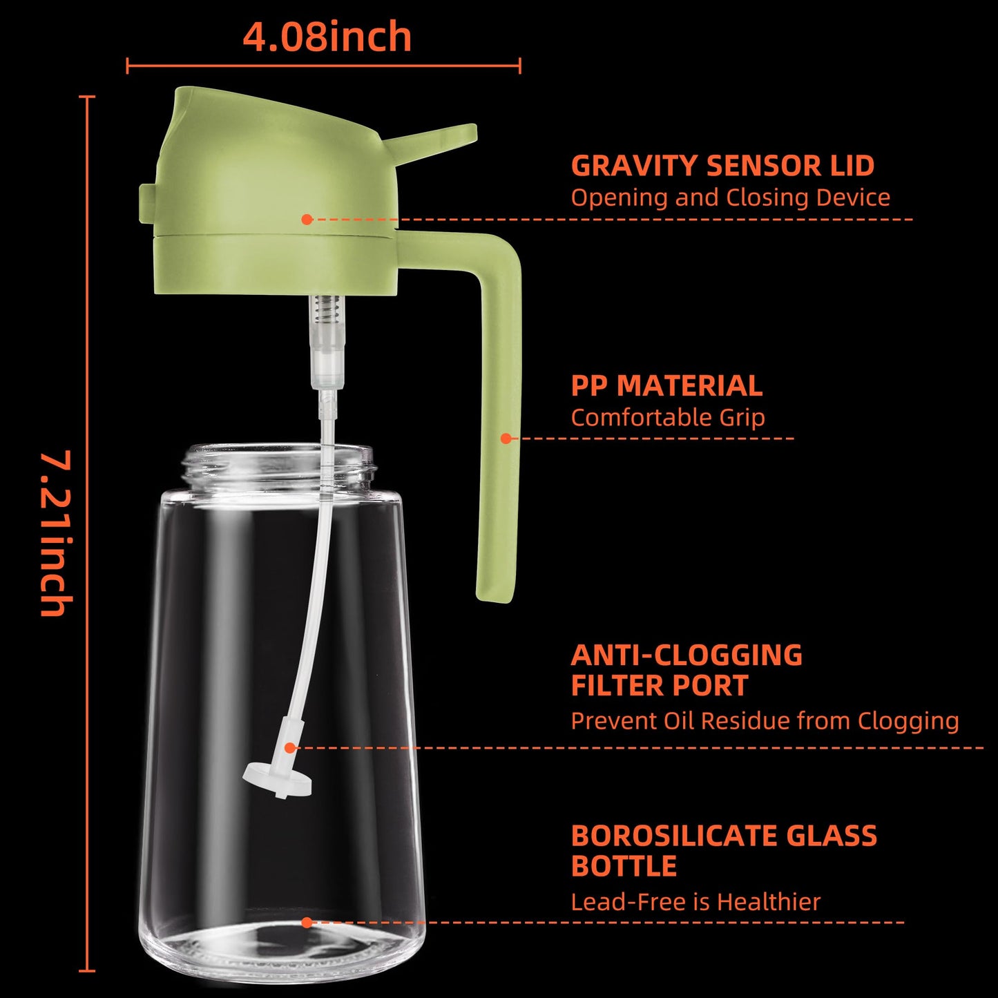 TrendPlain 16oz Oil Dispenser Bottle for Kitchen - 2 in 1 Olive Oil Dispenser and Oil Sprayer - 470ml Olive Oil Bottle - Oil Sprayer for Cooking, Kitchen, Salad, Barbecue Black