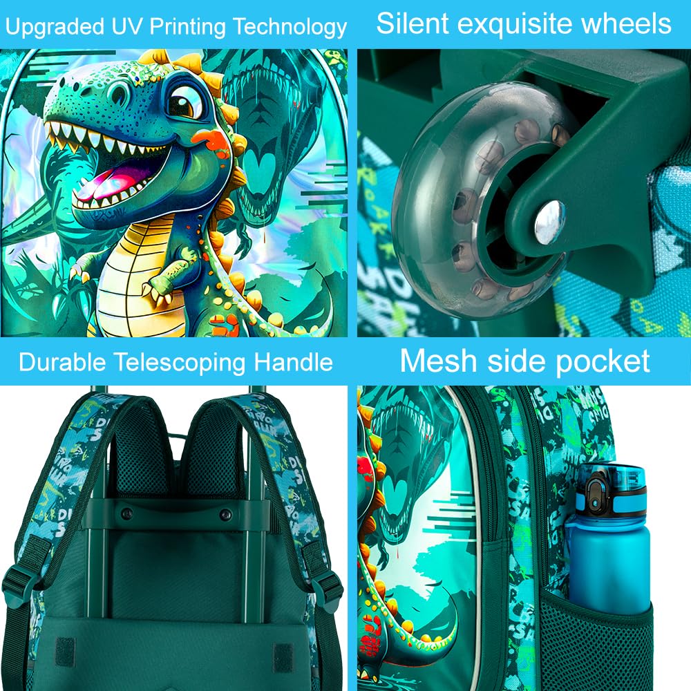 3PCS Rolling Backpack for Girls Boys, Kids Roller Wheeled Bookbag with Lunch Box, Backpacks with Wheels for Elementary