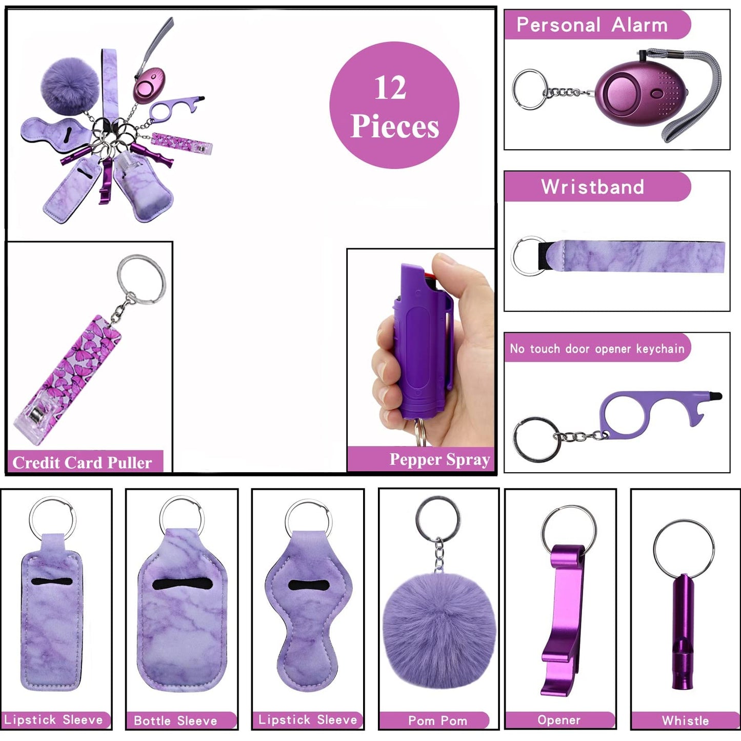 Keychain Set for Women and Girls 11 Pcs Cute Keychains For Women Including Pom Pom, Credit Card Puller