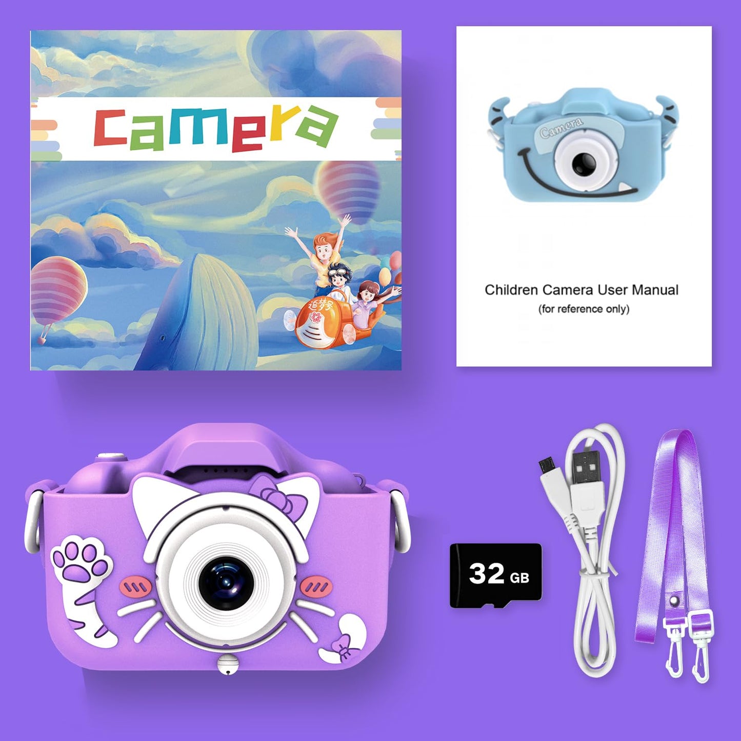 Goopow Kids Camera Toys for 3-8 Year Old Girls Boys,Children Digital Video Camcorder Camera with Cartoon Soft Silicone Cover, Best Chritmas Birthday Festival Gift for Kids - 32G SD Card Included