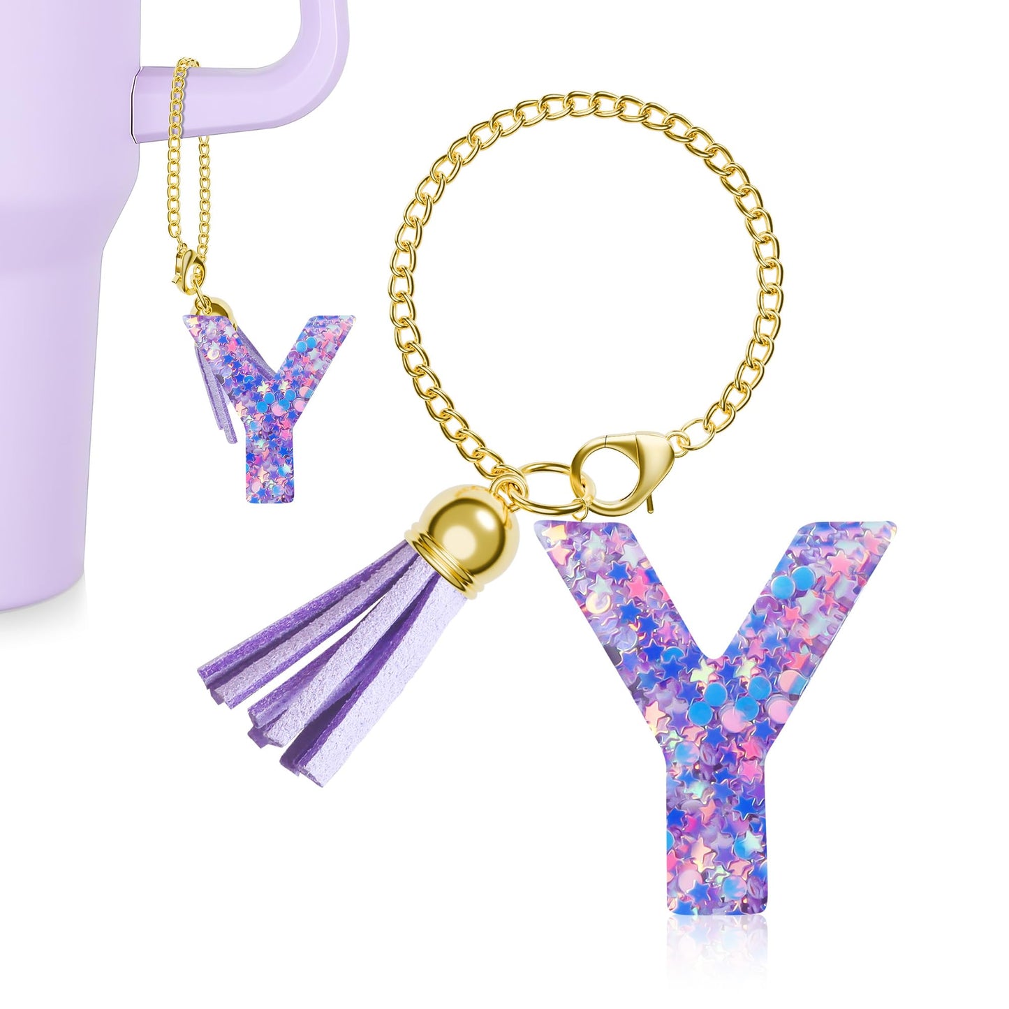 Letter Charm for Stanley Cup, 1PCS Purple Tumbler Accessories Charm for Handle, Initial Charm for Girls Women