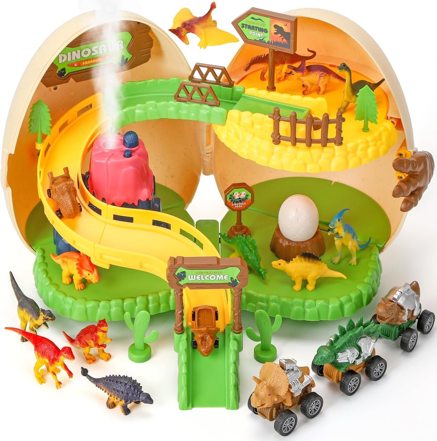 Dinosaur Toys for Kids 3-5, Interactive Set of Dino Toys, Dinosaur Toys for Boys Girls, Dino Egg Amusement Park with Dinosaur Figure Toys Dinosaur Cars, Toddler Toys for Birthday Gifts