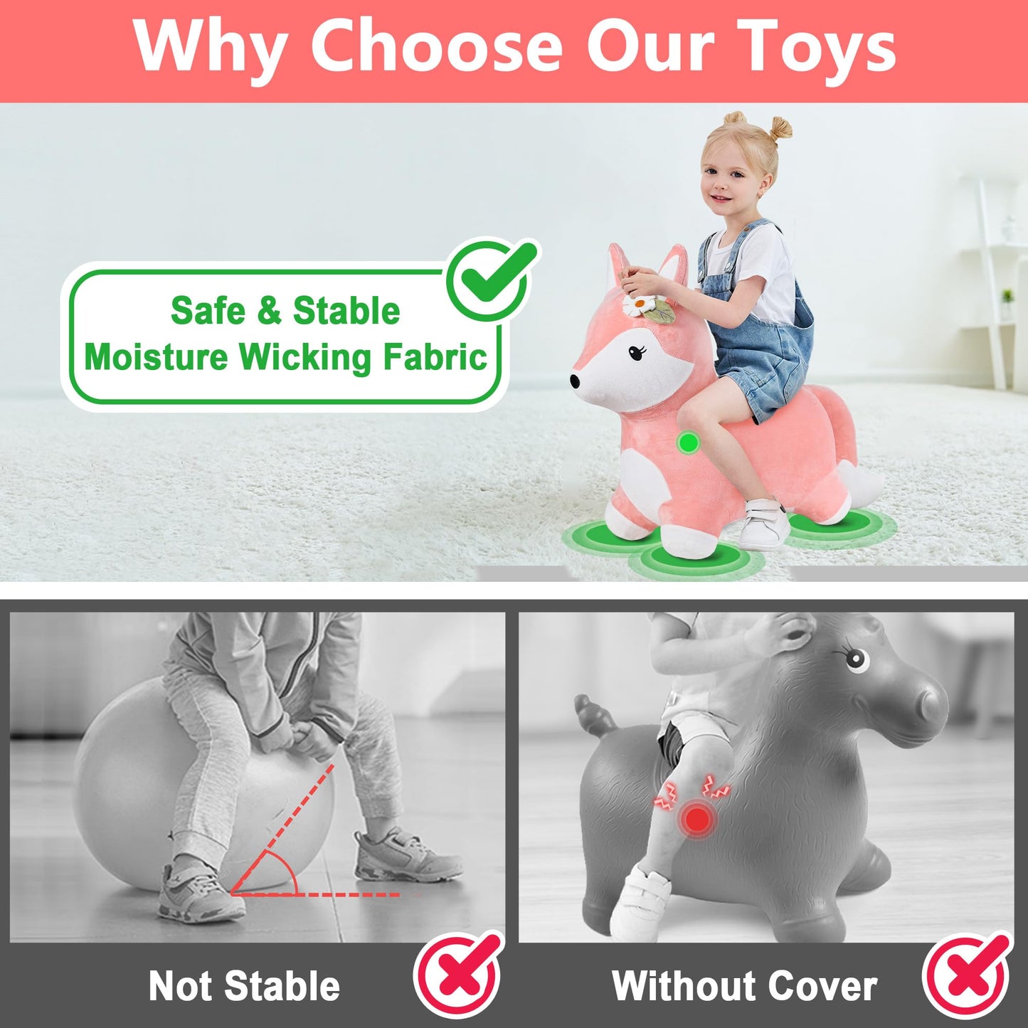 iPlay, iLearn Bouncy Pals Hopping Unicorn Horse, Toddler Girl Inflatable Bouncing Animal Hopper Toy, Outdoor Indoor Plush Ride on Bouncer, Baby Birthday Gift 18 Month 2 3 4 Year Old Kid - Unicorn