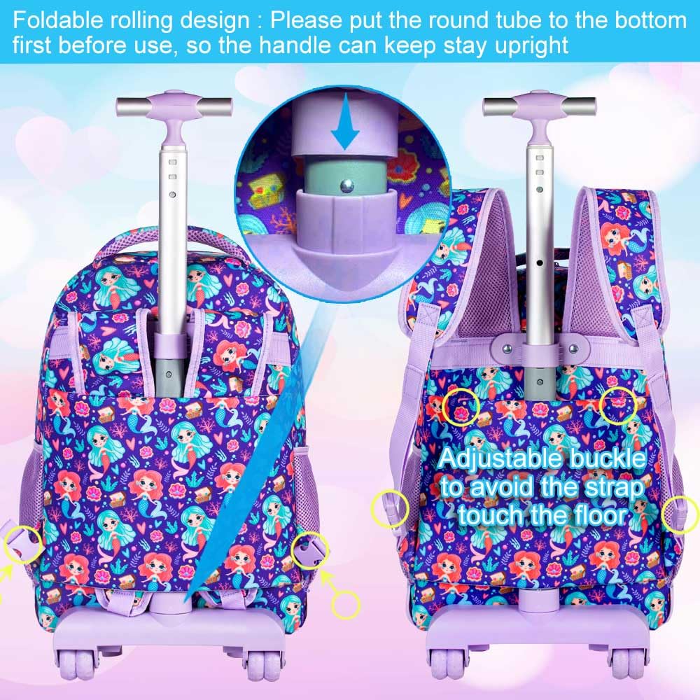 gxtvo 3PCS Unicorn Rolling Backpack for Girls,Cute Kids School Bag with Wheels,Water Resistant Roller Bookbag Set for Elementary Preschool - Pink