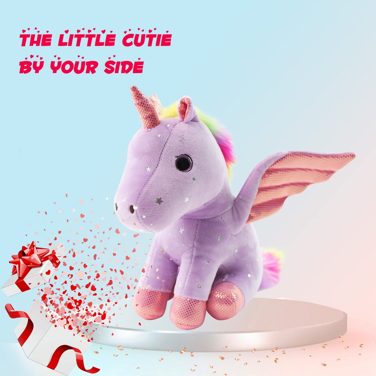 Sew Butiful 8" Unicorn Stuffed Animal - Cute Plush Toy Gift for 3-8 Years Old Girls, Soft Birthday Present for Baby, Toddler, Kids, Decor (White)