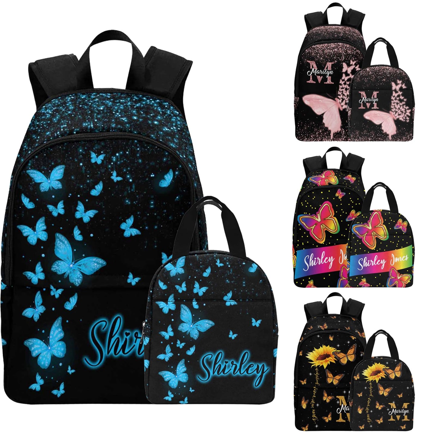 M YESCUSTOM Custom School Butterfly Backpack for Girls, Personalized Name Girls Bookbag Elementary Middle School Bags Travel Laptop Back Pack Casual Daypacks