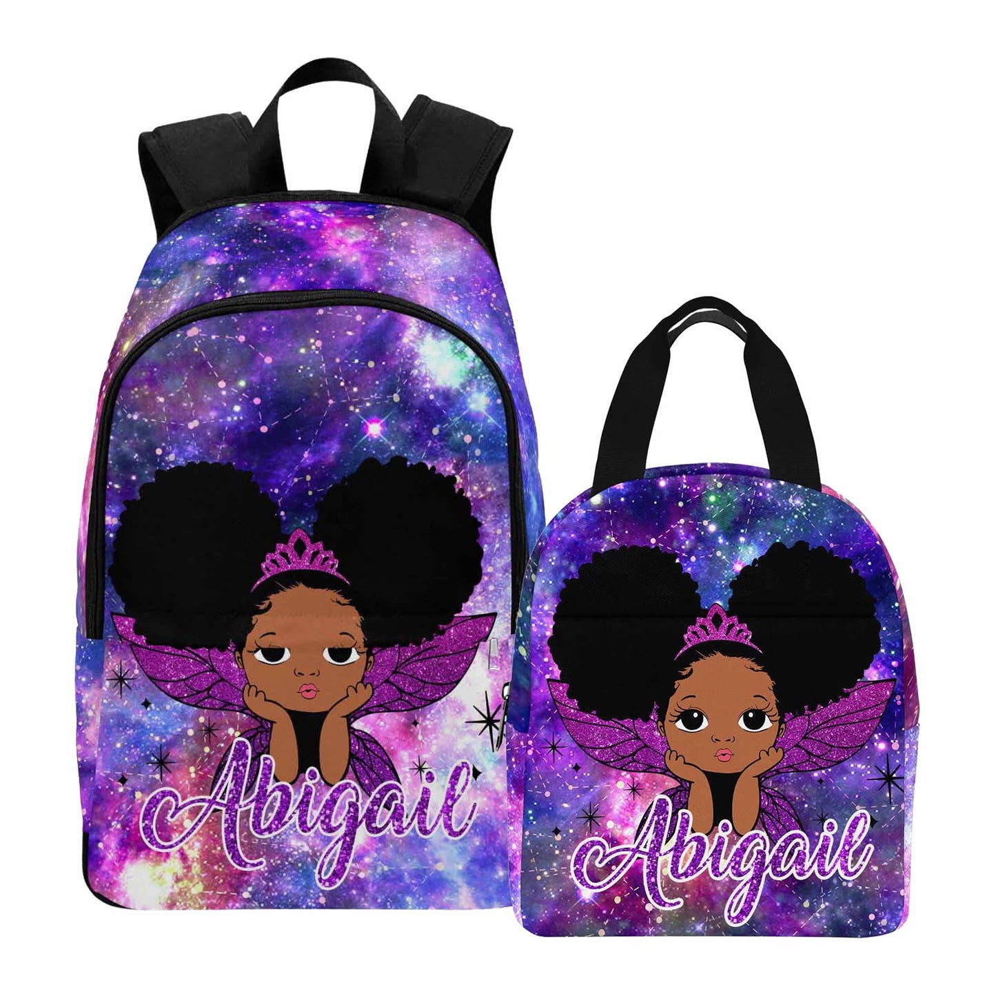 Personalized Backpack Set from Mom Dad, Custom Dark Pink Stars Bookbag and Lunch Box Customized Name Schoolbag Fashion Shoulder Bag Travel Bag for Family