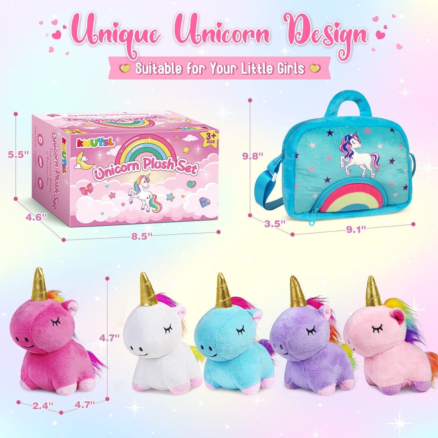 KMUYSL Toys for Girls Ages 3 4 5 6 7 8+ Years - Unicorn Mommy Stuffed Animal with 4 Baby Unicorns in Her Tummy, Soft Unicorn Plush Toys Set, Christmas Birthday Gifts for Baby, Toddler, Kids