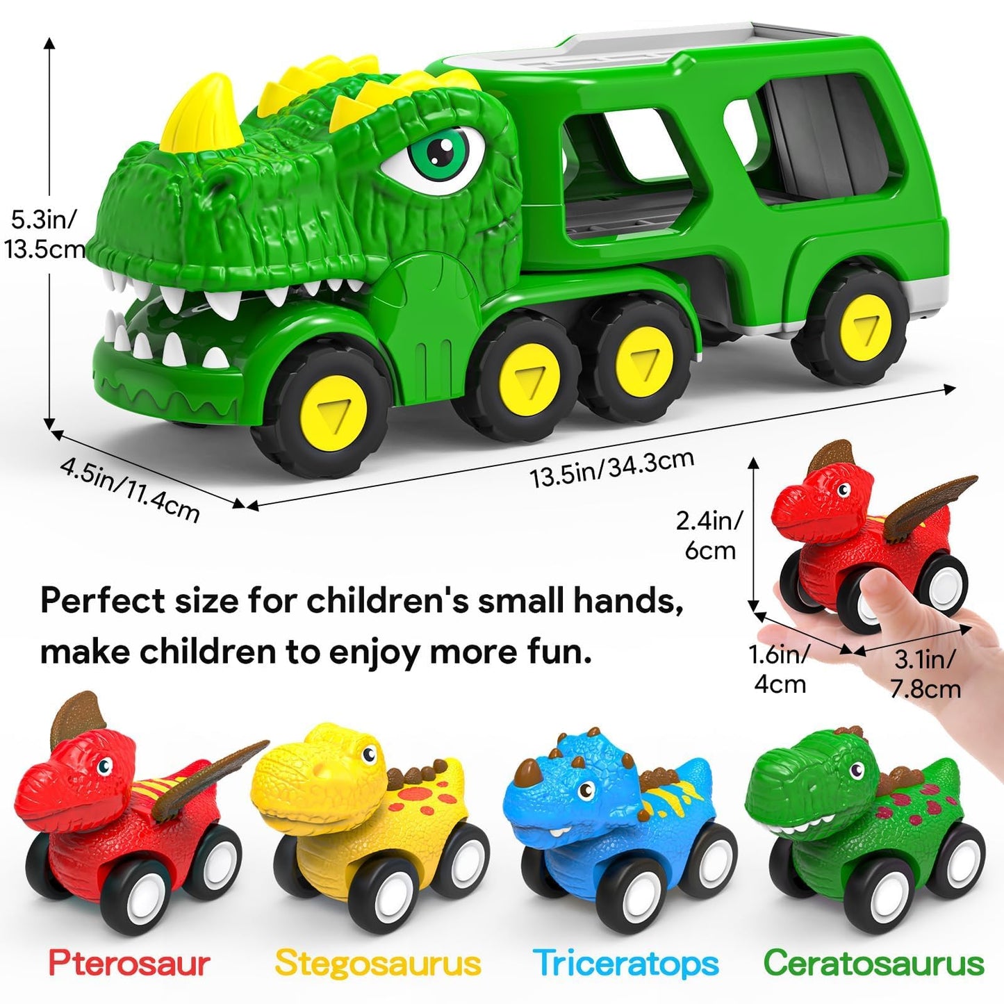 Toddler Car Toys for 1 2 3 4 Year Old Boy Kids Toys 5-in-1 Dinosaur Transport Carrier Trucks Toys for Boys 1-3 with Sounds & Lights Toddler Toys for Boys Age 1-2 2-4 Dinosaur Toys for Kids 3-5 4-6