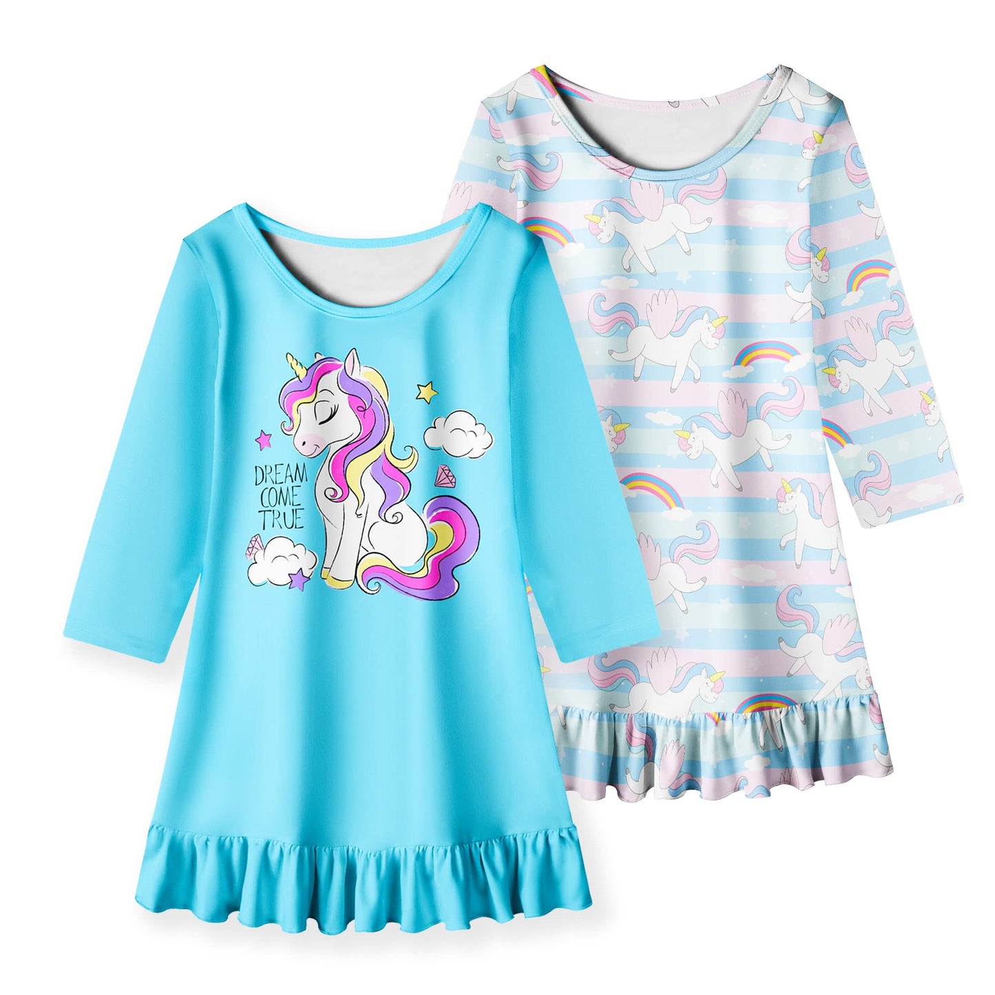 LQSZ 2Pcs Girls Nightgowns 3-10 Years Flutter Short Sleeves Nightdress Nightie Dress Sleepwear Pajamas for Little Girls