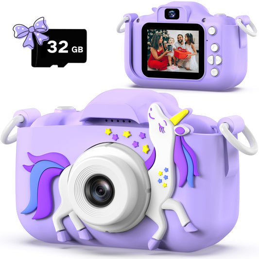 Selfie Kids Camera, Christmas Birthday Gifts for Boys Girls Age 3-12, HD Kids Digital Video Cameras for Toddler with Cartoon Soft Silicone Cover, Portable Toy for 3 4 5 6 7 8 Years Old