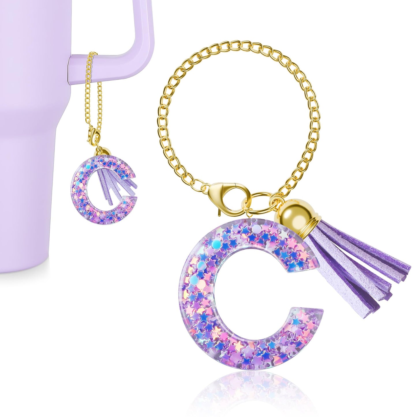 Letter Charm for Stanley Cup, 1PCS Purple Tumbler Accessories Charm for Handle, Initial Charm for Girls Women