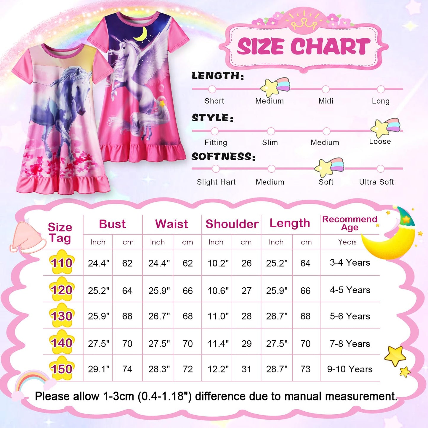 COTRIO Nightgowns for Girls Toddler Princess Night Dress Pajamas Nightshirts Sleepwear Night Gowns 2 Pack Sleep Clothes