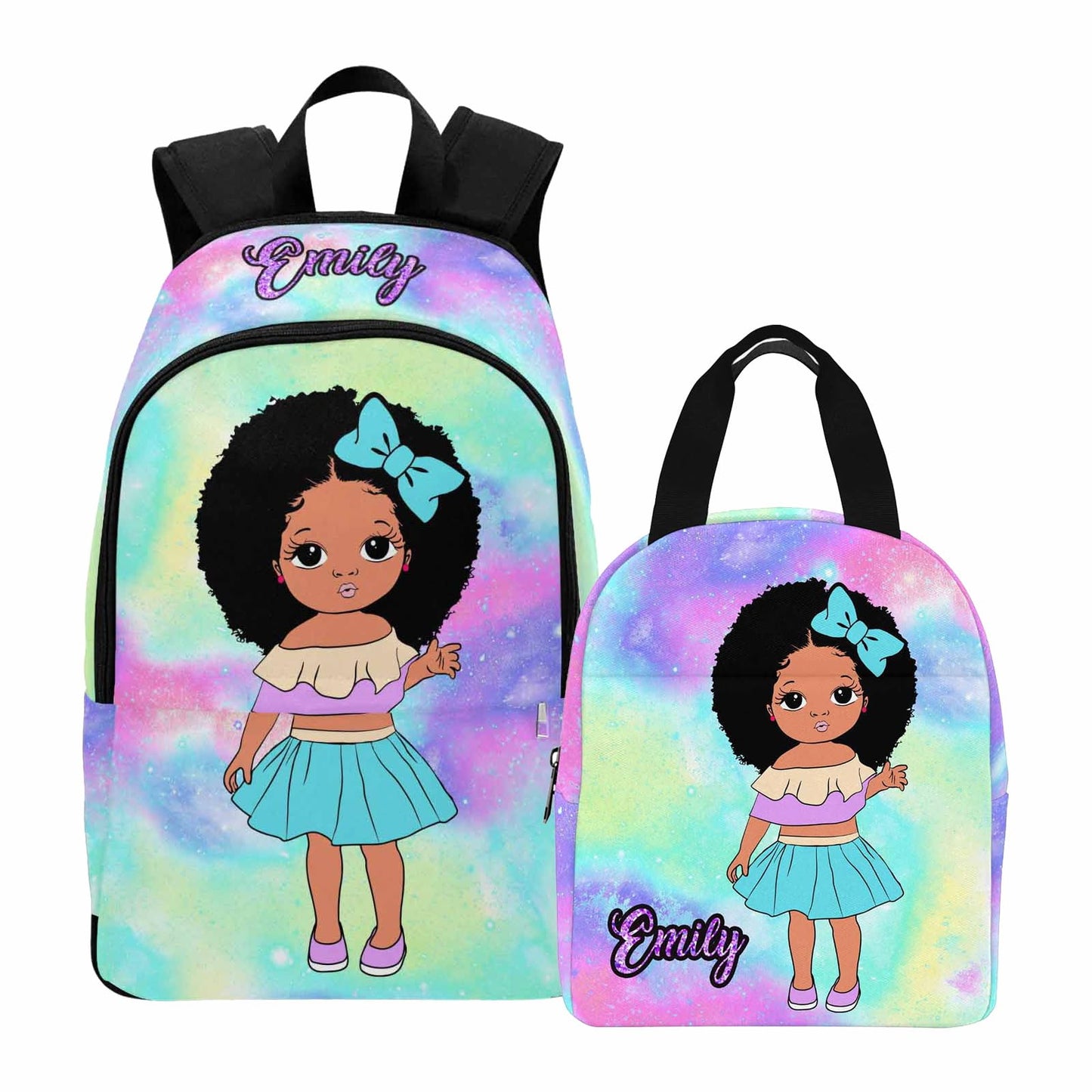 Personalized Backpack Set from Mom Dad, Custom Dark Pink Stars Bookbag and Lunch Box Customized Name Schoolbag Fashion Shoulder Bag Travel Bag for Family