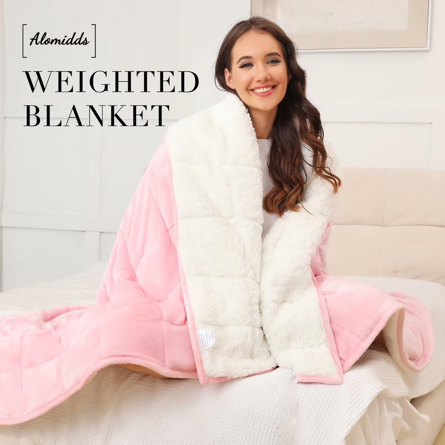 Alomidds Weighted Blanket for Adult Queen Size 20lbs 60 x 80 inches,Weighted Blankets with Soft Plush Fleece,Fluffy Thick Warm Sherpa & Cozy Flannel Heavy Blanket for Sofa Bed,Purple