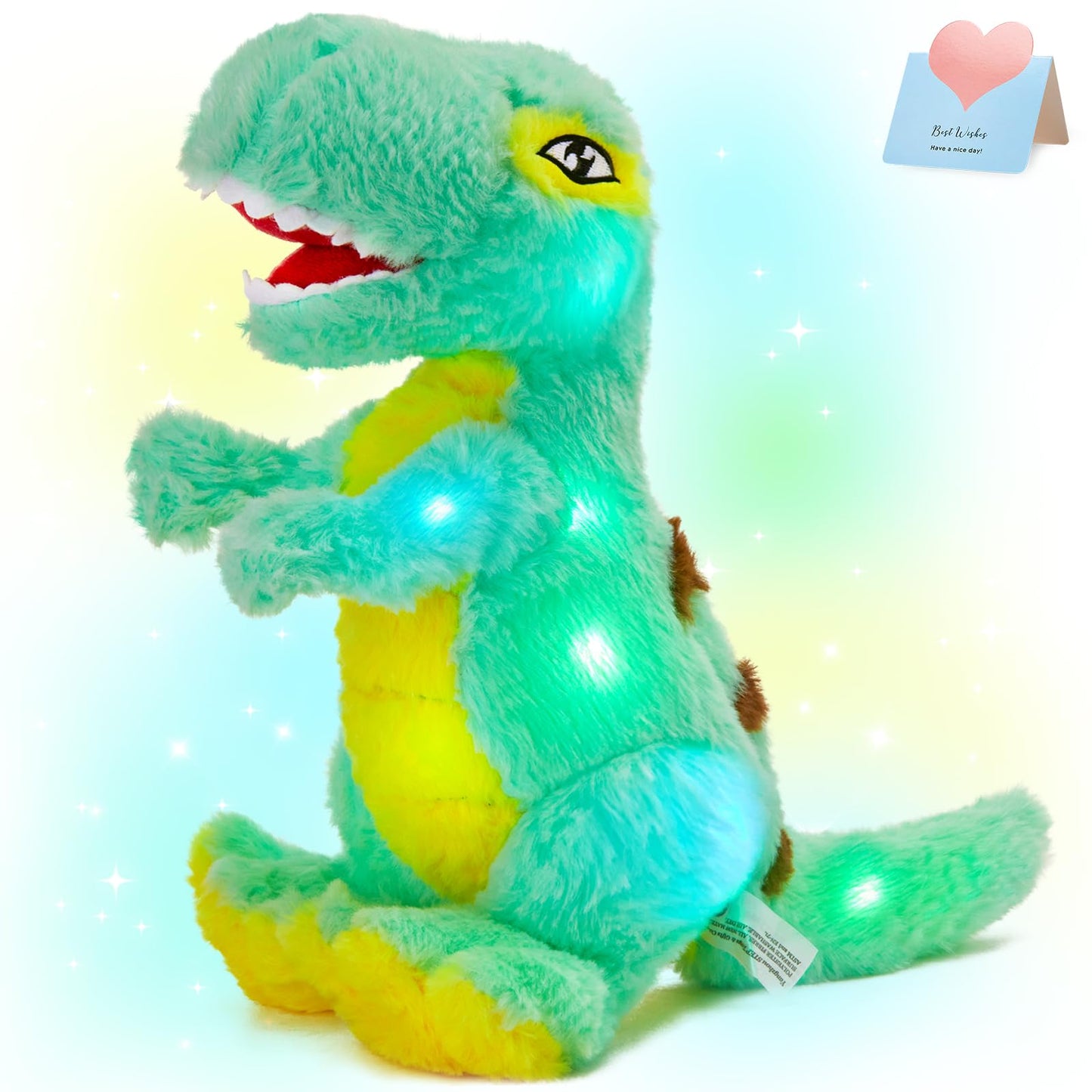 Glow Guards 16'' Light up Triceratops Dinosaur Stuffed Animal,LED Soft Dinosaur Plush Toy with Magic Night Lights&Lullaby,Birthday Children's Day for Toddler Kids