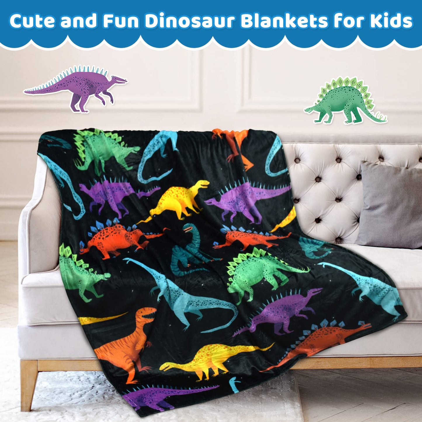 BOOPBEEP Kids Dinosaur Blanket for Boys Girls Room Decor Personalized Cute Toddler Throw Blanket Chiristmas Dinasour Birthday Year Old Gifts Toys 40x50