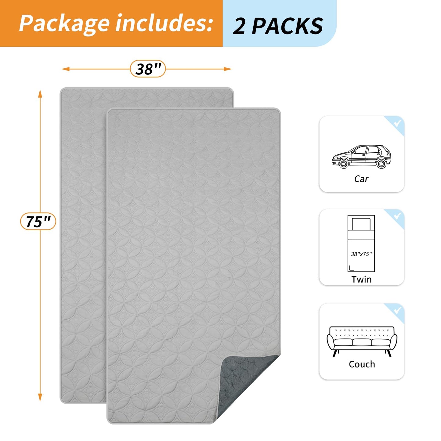 2 Packs Waterproof Dog Blankets Washable for Large Dog, Pet Couch Covers Protect Bed Sofa Furniture, Soft Reversible Dog Blankets Anti Scratches Dirty for Puppy Kids (54"×82", Light/Dark Grey)