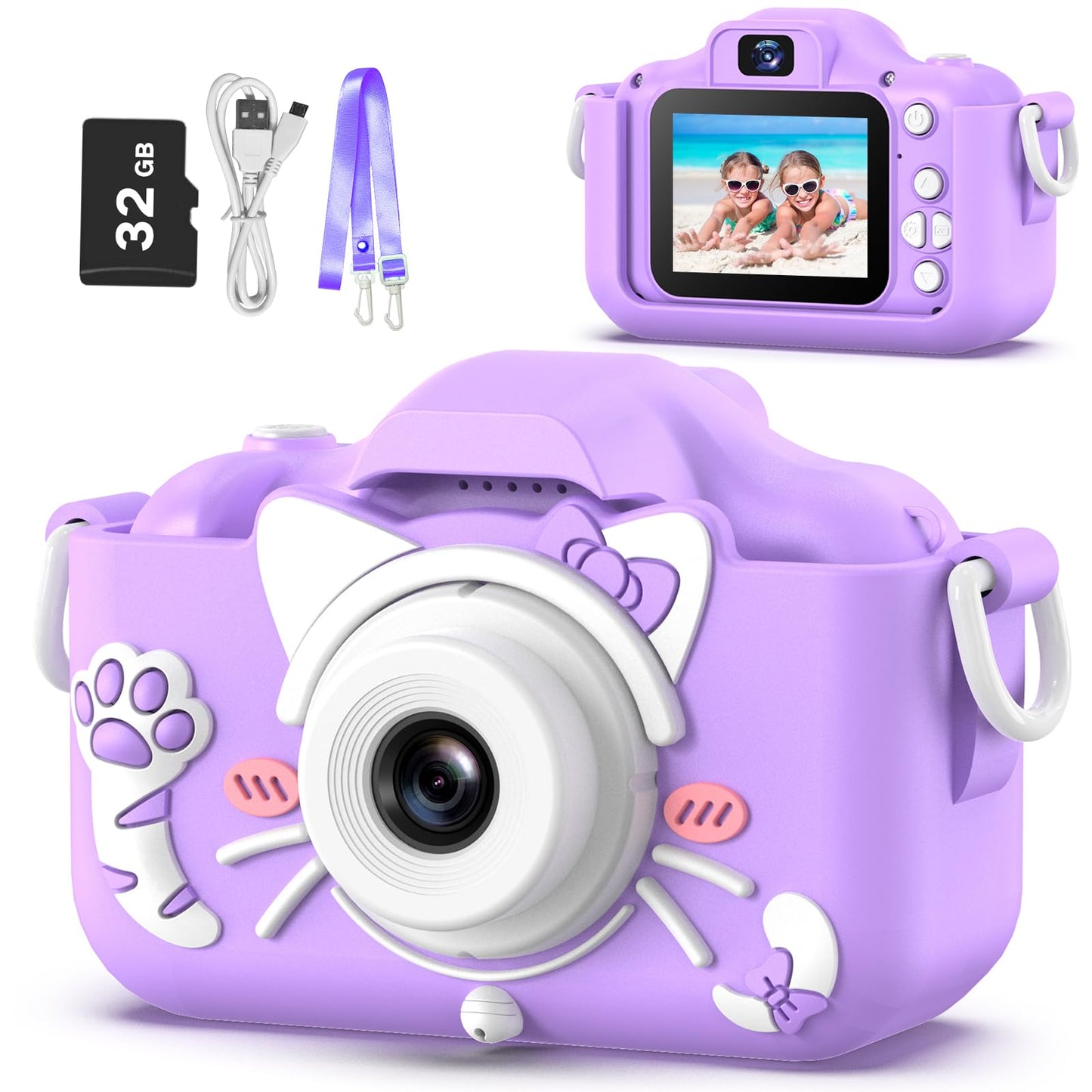 Goopow Kids Camera Toys for 3-8 Year Old Girls Boys,Children Digital Video Camcorder Camera with Cartoon Soft Silicone Cover, Best Chritmas Birthday Festival Gift for Kids - 32G SD Card Included