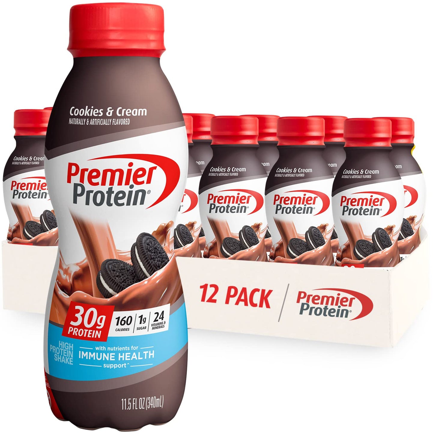 Premier Protein Shake, Chocolate, 30g Protein 1g Sugar 24 Vitamins Minerals Nutrients to Support Immune Health, 11.5 fl oz (Pack of 12)