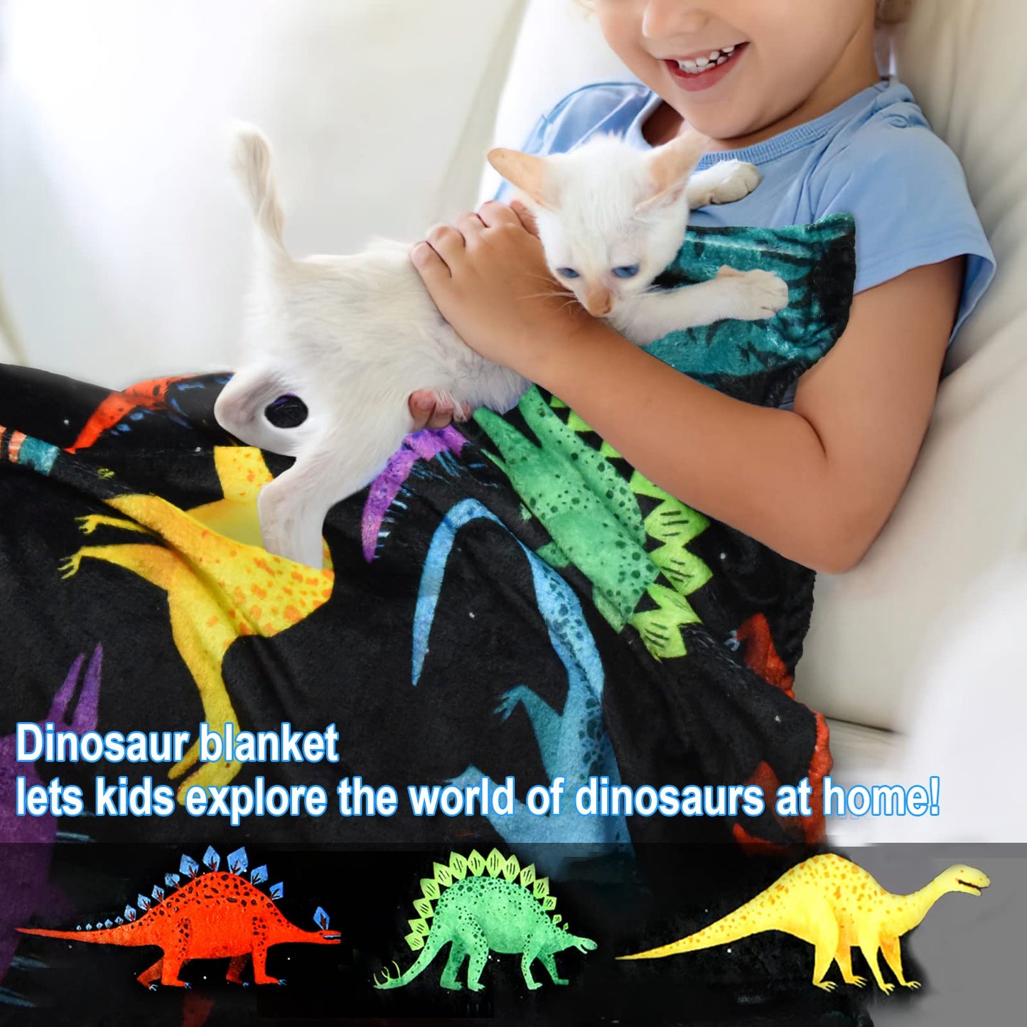 BOOPBEEP Kids Dinosaur Blanket for Boys Girls Room Decor Personalized Cute Toddler Throw Blanket Chiristmas Dinasour Birthday Year Old Gifts Toys 40x50