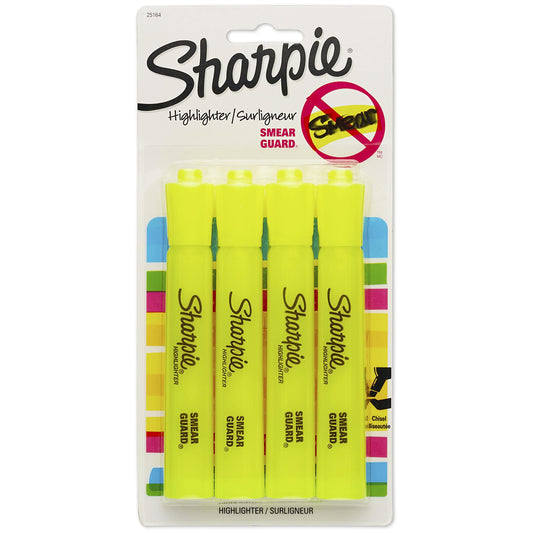 SHARPIE Tank Style Highlighters, Chisel Tip, Fluorescent Yellow, 4 Count