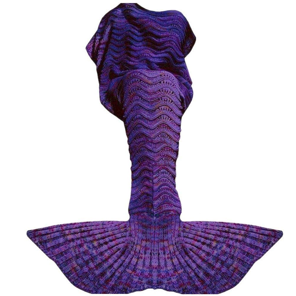 Fu Store Mermaid Tail Blanket Crochet Mermaid Blanket for Women Girls All Seasons Sofa Sleeping Blanket Birthday Wedding Mother's Valentine's Day 71‘’x35‘’ Purple