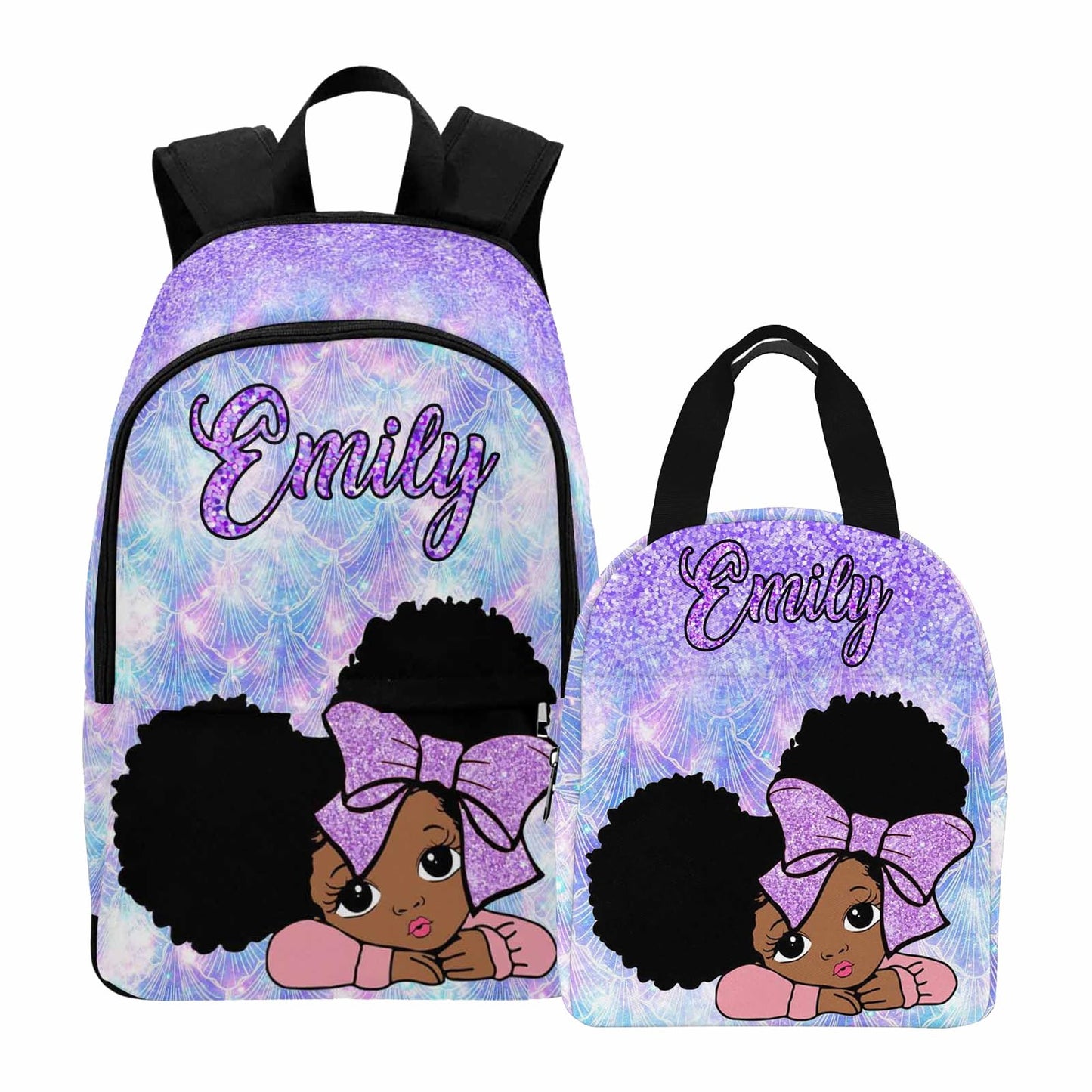 Personalized Backpack Set from Mom Dad, Custom Dark Pink Stars Bookbag and Lunch Box Customized Name Schoolbag Fashion Shoulder Bag Travel Bag for Family