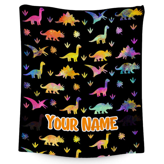 Custom Dinosaur Blanket with Name - 40x50 Inches Cute Throw Blanket for Kids - Black Soft Fuzzy Blankets for Couch & Office