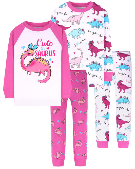 DAUGHTER QUEEN Girls 4 Pieces Cotton Pajamas Size 18 Months-12 Years