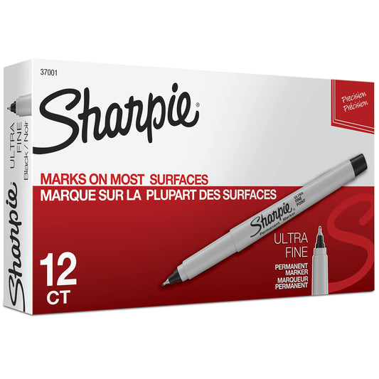 Sharpie Permanent Markers, Ultra Fine Tip Markers Set, Quick Drying And Fade Resistant Artist Marker For Wood, Plastic Paper, Metal, And More, Drawing, Coloring, And Poster Marker Black, 12 Count