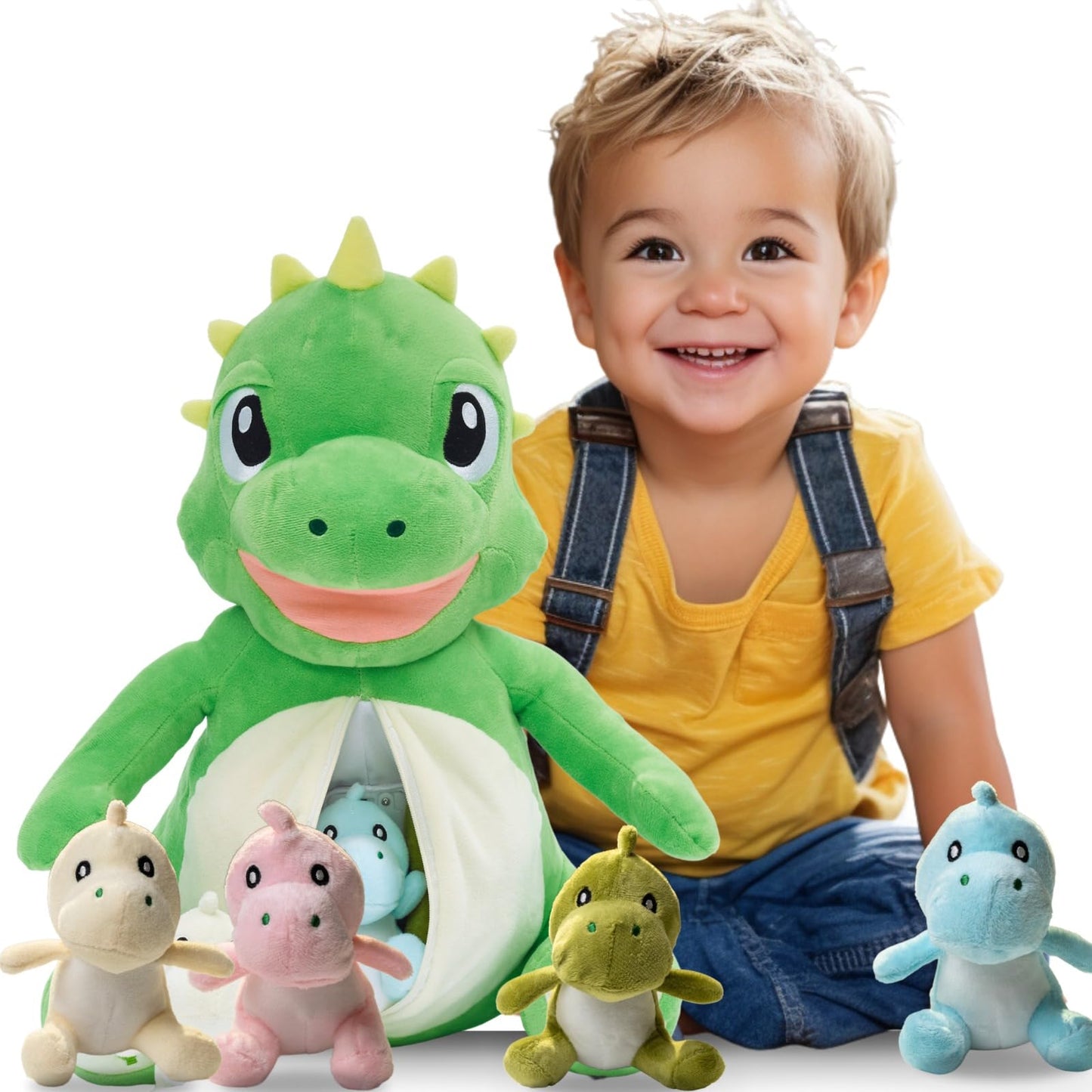 Dinosaur Toys for Kids 2-4, 3-5, Stuffed Animal Giant Dino Plushie with Lights, Sound & 4 Baby Dinosaur Plushies Inside Belly | Stuffed Dinosaur for Boys, Girls, Toddlers