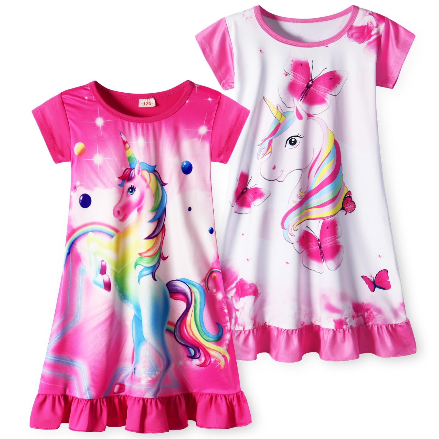 COTRIO Nightgowns for Girls Toddler Princess Night Dress Pajamas Nightshirts Sleepwear Night Gowns 2 Pack Sleep Clothes