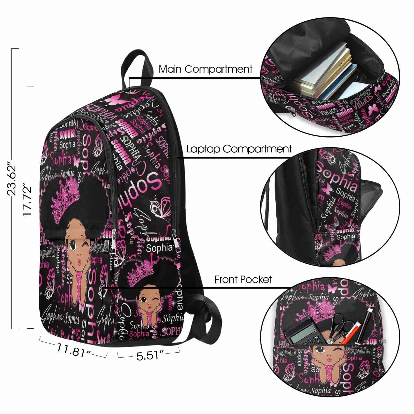 M YESCUSTOM Custom School Butterfly Backpack for Girls, Personalized Name Girls Bookbag Elementary Middle School Bags Travel Laptop Back Pack Casual Daypacks