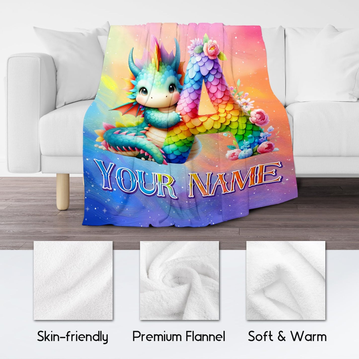 Dinosaur Blanket for Boys Girls - Custom Blanket with Name Gifts Ideal - Personalized Initial Blanket for Dinosaur Lovers - 40"x50" Toddler Throw Blanket for Couch, Sofa - Monogram Gifts