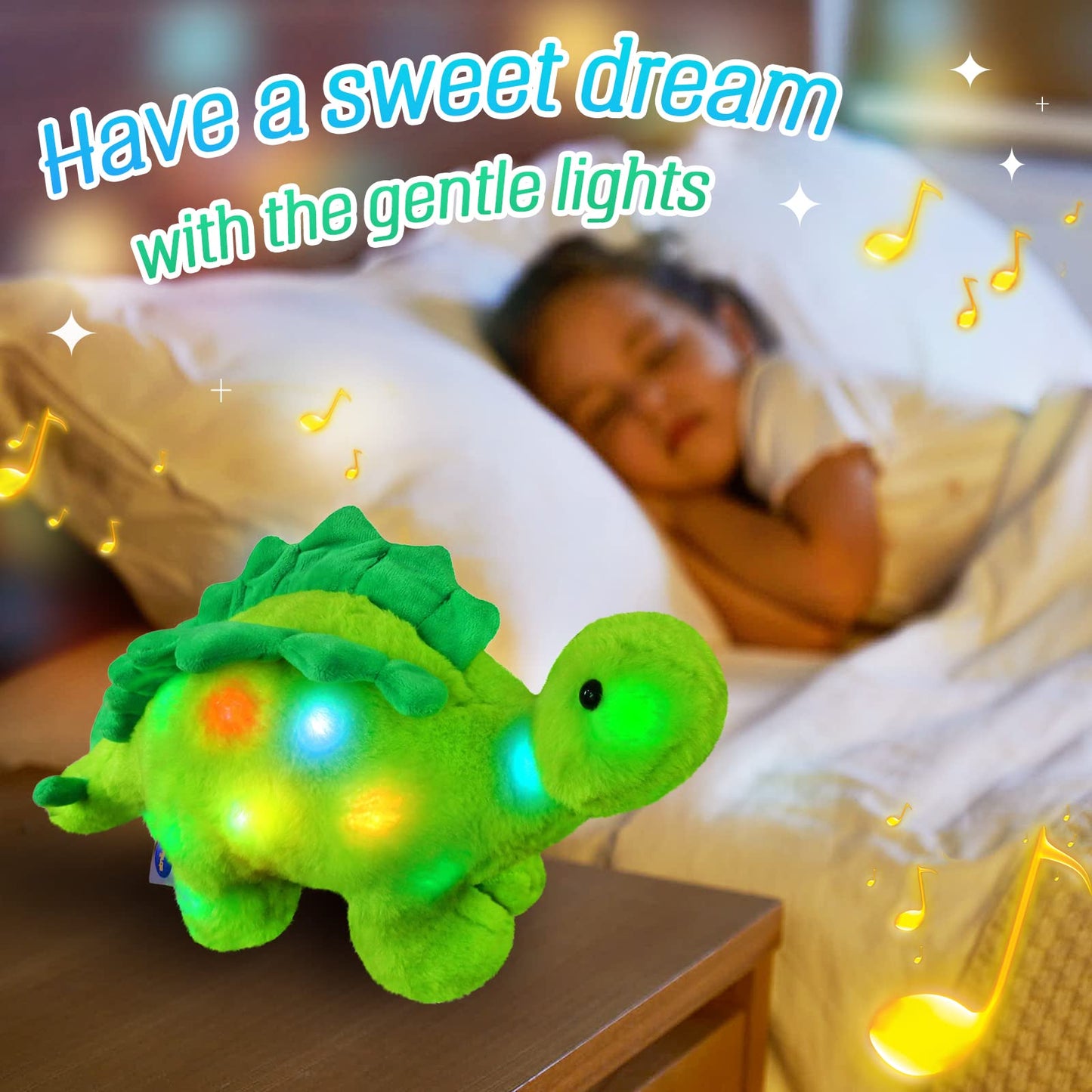 Glow Guards 16'' Light up Triceratops Dinosaur Stuffed Animal,LED Soft Dinosaur Plush Toy with Magic Night Lights&Lullaby,Birthday Children's Day for Toddler Kids