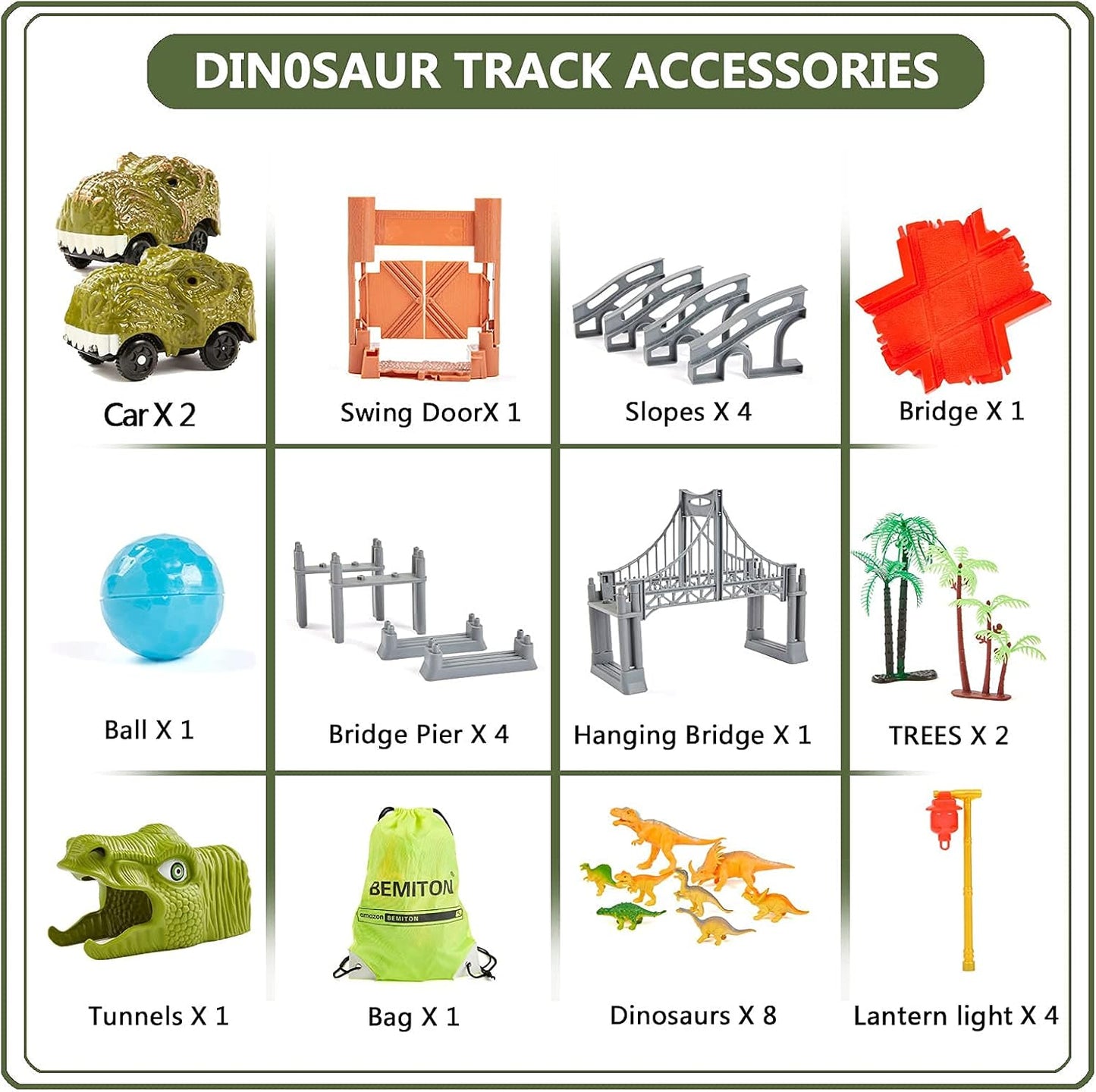 BEMITON Dinosaur Toys Race Car Track, Create a Dinosaur World Road Race, Flexible Dinosaur Track Toys Set, Christmas Birthday Gifts for 3 4 5 6 7 Years Old Boys Girls Kids