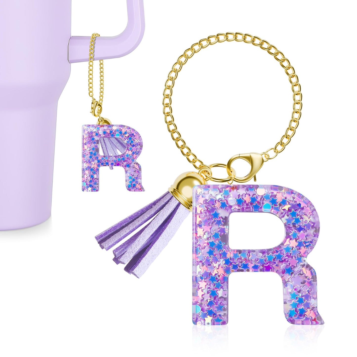 Letter Charm for Stanley Cup, 1PCS Purple Tumbler Accessories Charm for Handle, Initial Charm for Girls Women