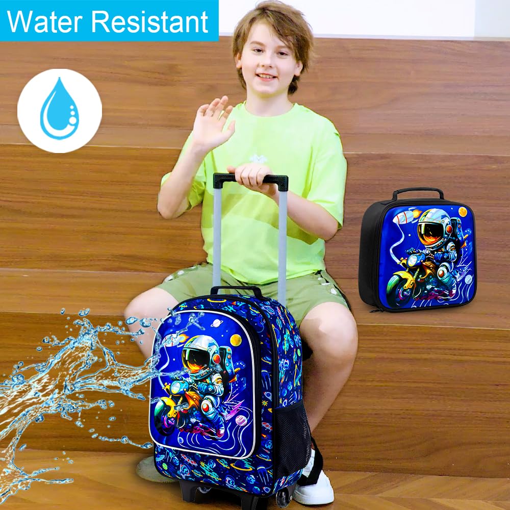 3PCS Rolling Backpack for Girls Boys, Kids Roller Wheeled Bookbag with Lunch Box, Backpacks with Wheels for Elementary