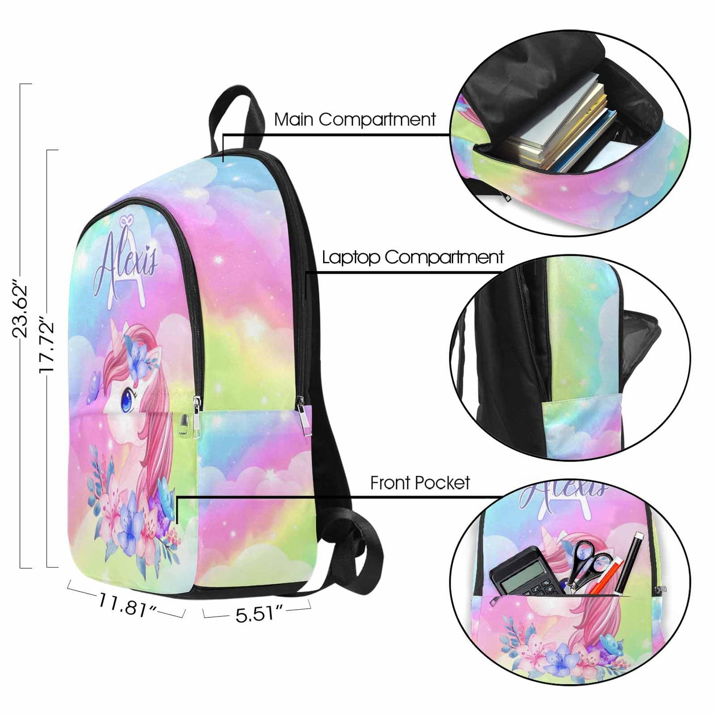 M YESCUSTOM Custom School Butterfly Backpack for Girls, Personalized Name Girls Bookbag Elementary Middle School Bags Travel Laptop Back Pack Casual Daypacks