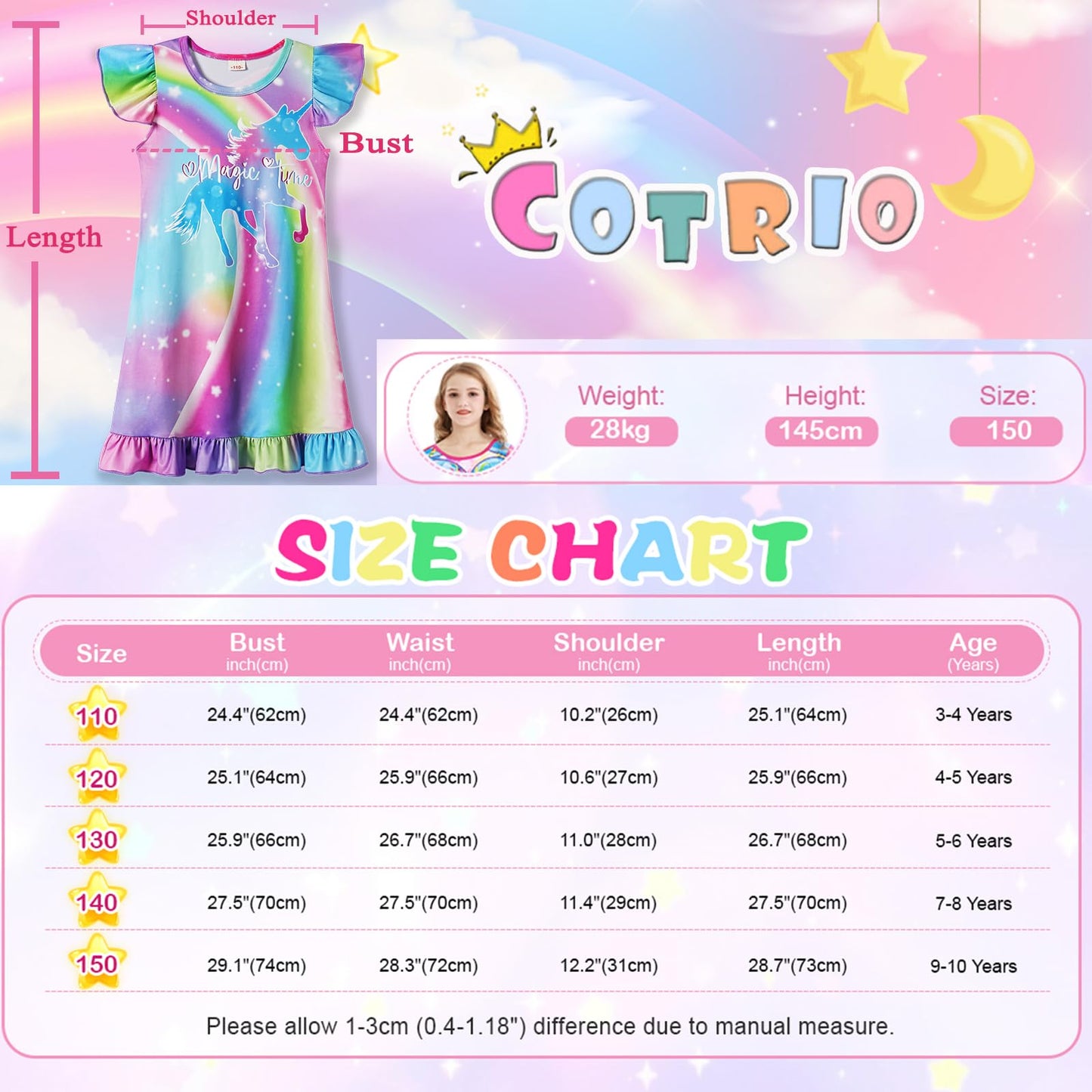 COTRIO Nightgowns for Girls Toddler Princess Night Dress Pajamas Nightshirts Sleepwear Night Gowns 2 Pack Sleep Clothes