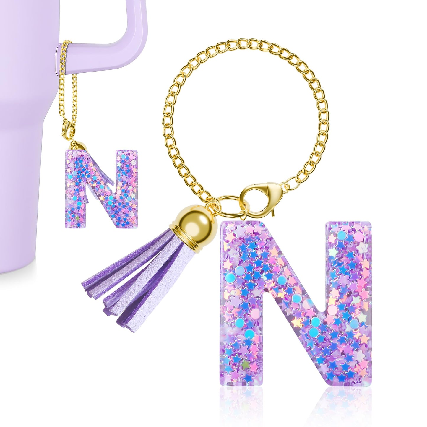 Letter Charm for Stanley Cup, 1PCS Purple Tumbler Accessories Charm for Handle, Initial Charm for Girls Women