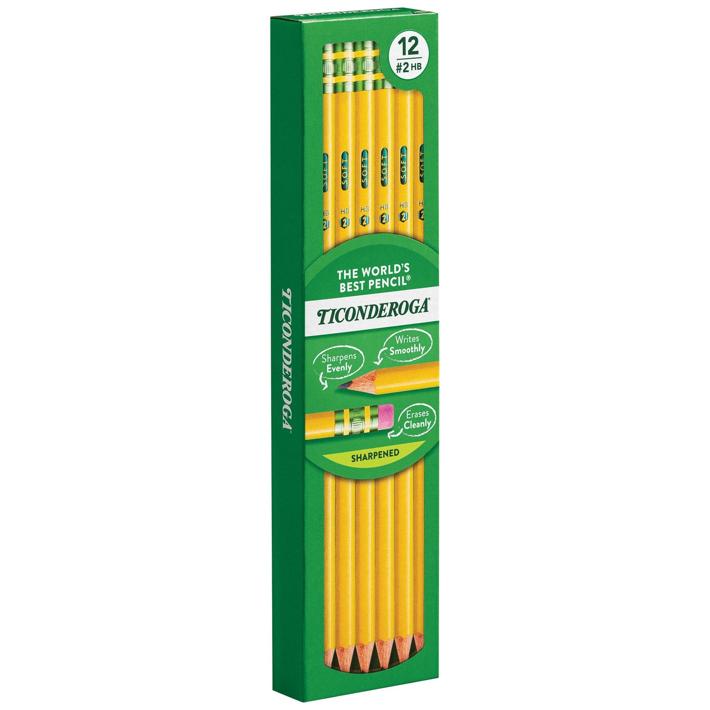 Ticonderoga Wood-Cased Pencils, Unsharpened, 2 HB Soft, Yellow, 24 Count