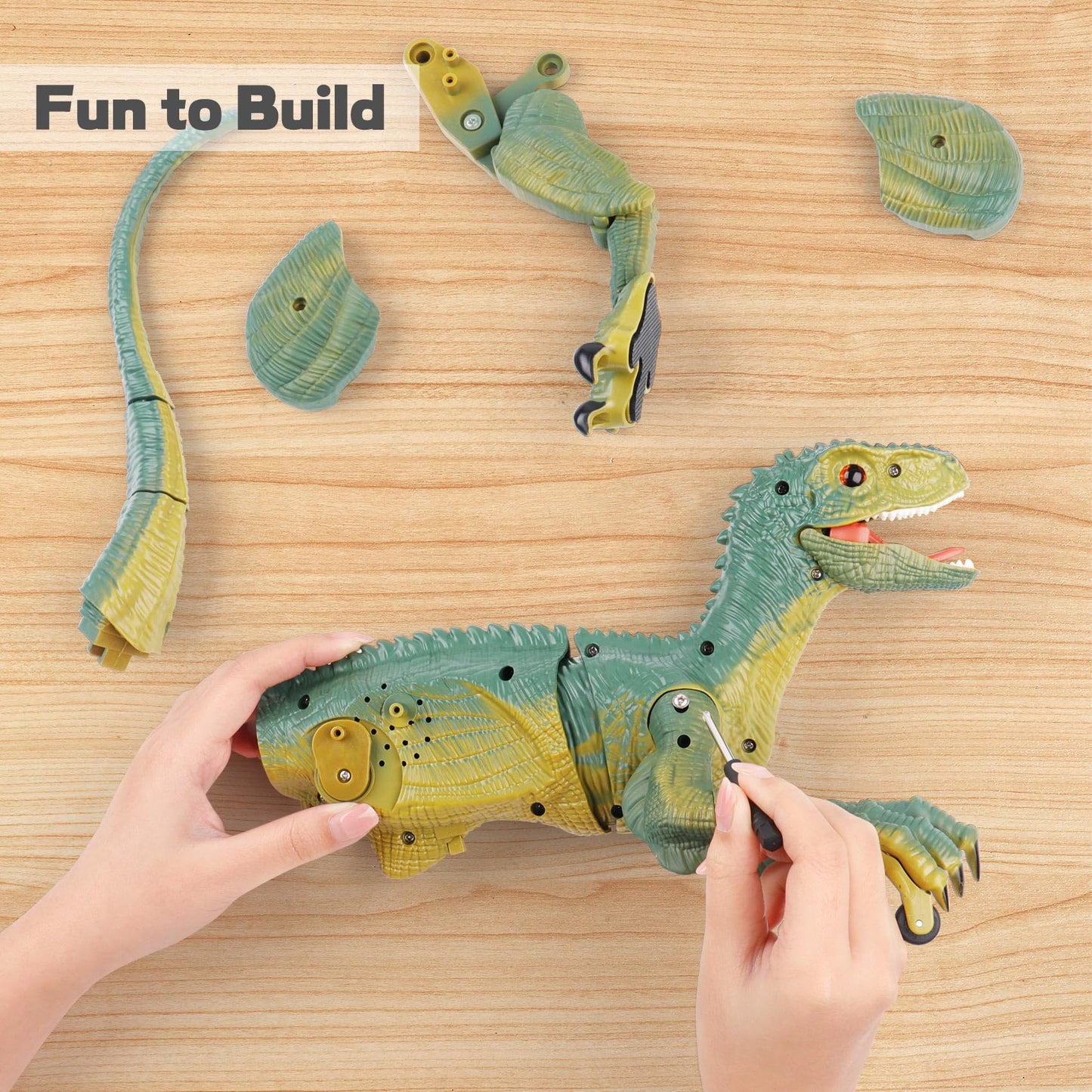 VERTOY Remote Control Dinosaur Toys for Kids - Build a Big Walking Velociraptor Dino with Light and Sound, Birthday Gift Ideas for Boys and Girls 3-5 5-7 8-12 Year Old