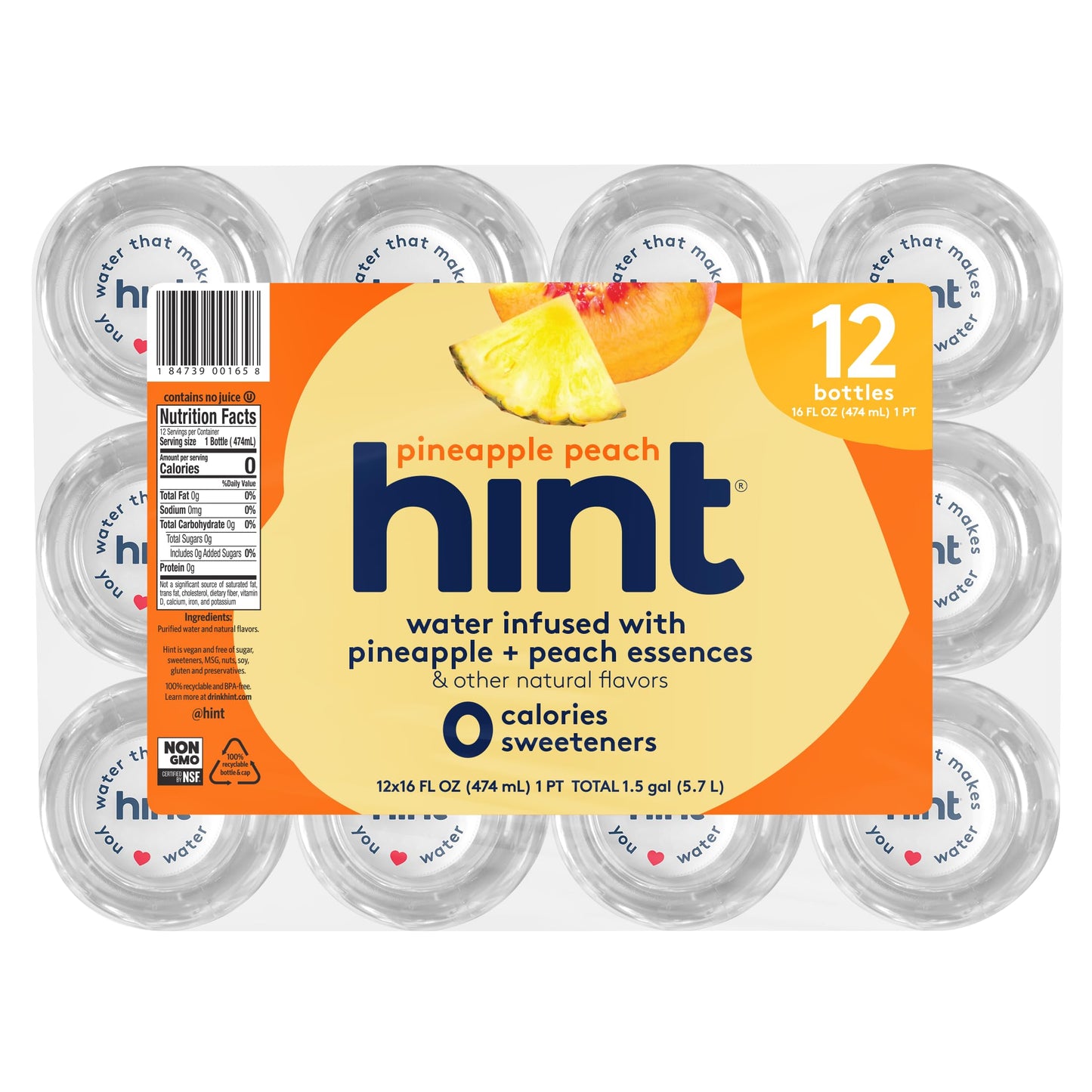 Hint Water Red Variety Pack, 3 Bottles Each of: Peach, Raspberry, Watermelon, and Strawberry Lemon, Zero Calories, Zero Sugar and Zero Sweeteners, 16 Fl Oz (Pack of 12)